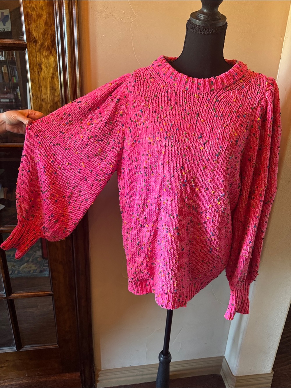 JODIFL Hot Pink Speckled Balloon-Sleeve Sweater